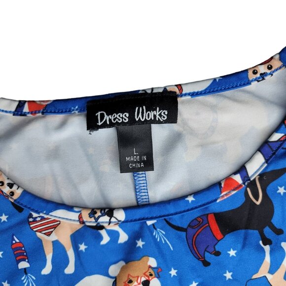 Dress Works Americana 4th of July Dog Print Sleeveless Swing Dress NWT Women L - Picture 4 of 5